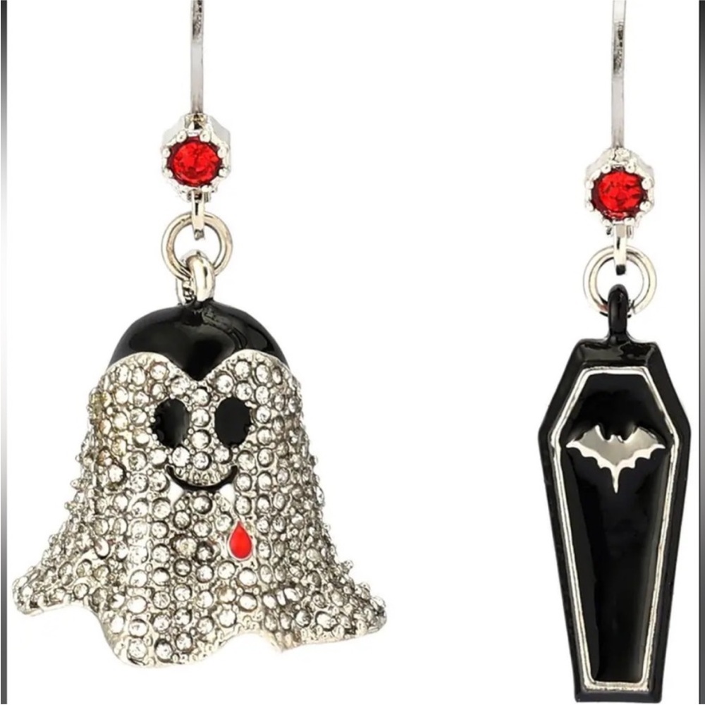 Betsey Johnson Black and Silver Ghost Earrings